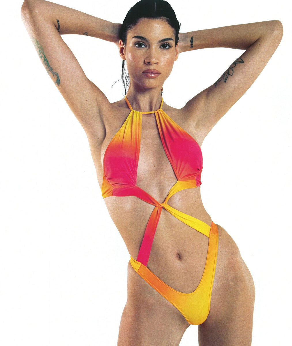 Red Yellow Gradient Plus Size G-String Thong Monokini – Voguish