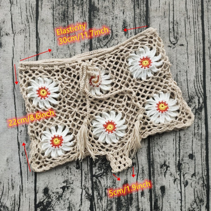 2 Pieces Pattern Crochet Flower Bikini Cover Up