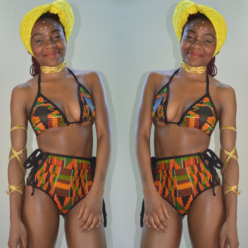 African Style High Waist Totem Print Push Up Bikini Set