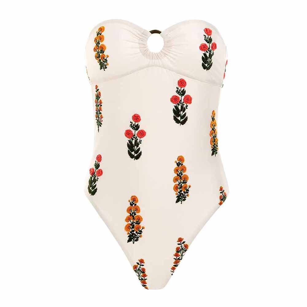 Three Pieces Bandeau Print Monokini And Cover Up