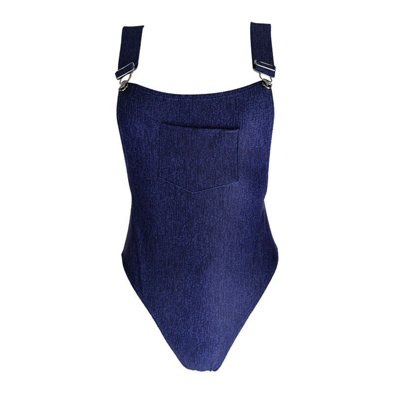 Denim Bandage One Piece Backless Swimsuit Monokini