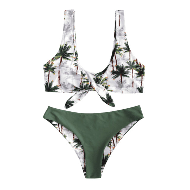 Simple Tropical Push up leaves Bandeau bikinis