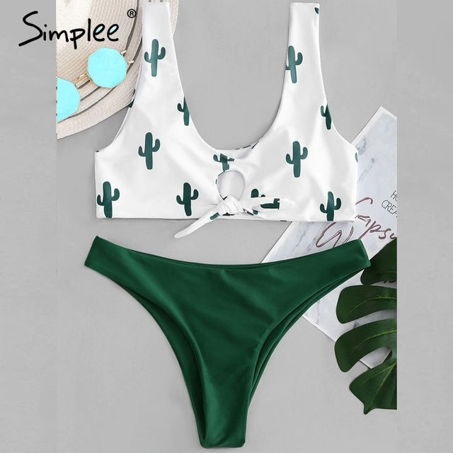 Simple Tropical Push up leaves Bandeau bikinis