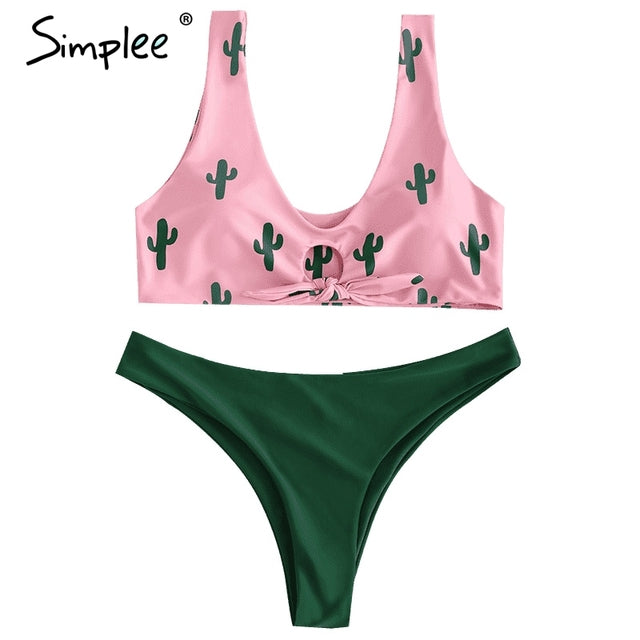 Simple Tropical Push up leaves Bandeau bikinis