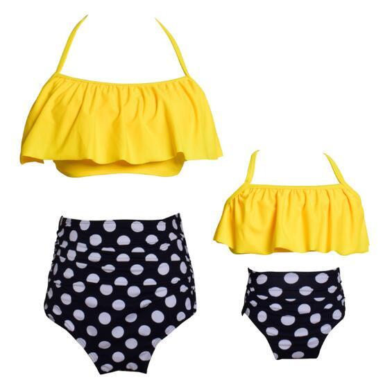 Mother Girl Matching Solid Color Top Tankini Maillot De Bain