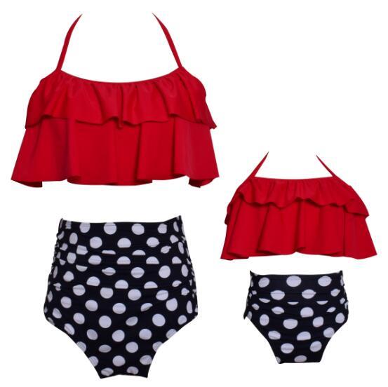 Mother Girl Matching Solid Color Top Tankini Maillot De Bain