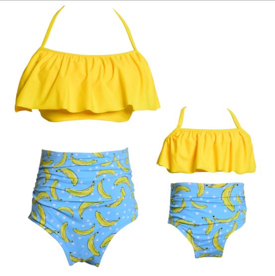 Mother Girl Matching Solid Color Top Tankini Maillot De Bain