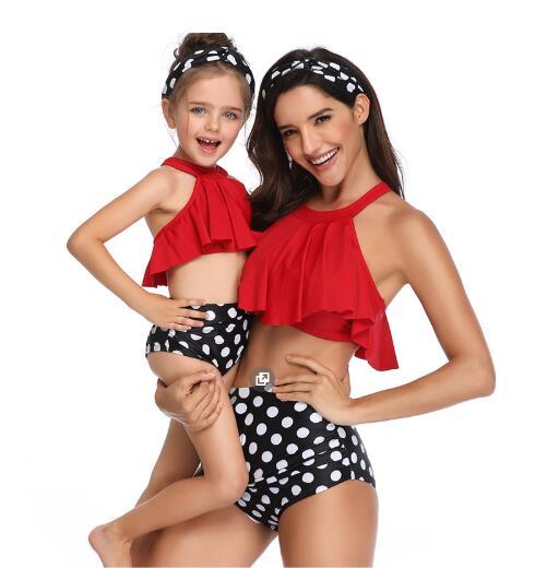 Mother Girl Matching Solid Color Top Tankini Maillot De Bain