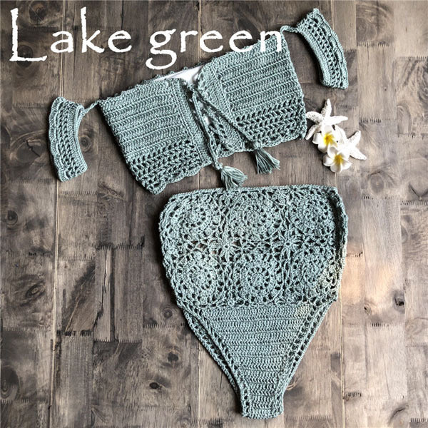 Crochet High Leg Bandeau High Waist Bikini