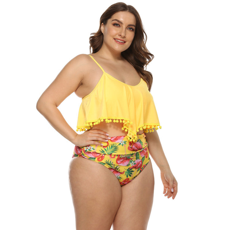 Yellow Split High Waist Bikini Set Plus Size 3XL