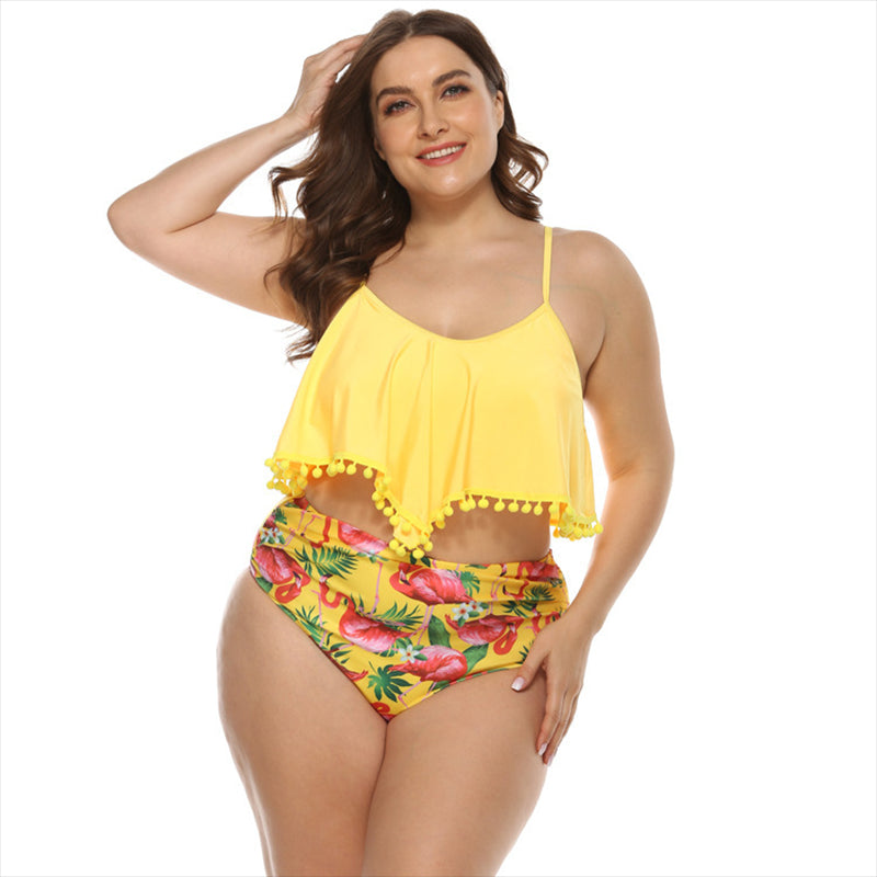 Yellow Split High Waist Bikini Set Plus Size 3XL