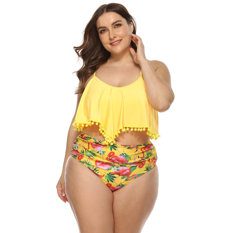 Yellow Split High Waist Bikini Set Plus Size 3XL