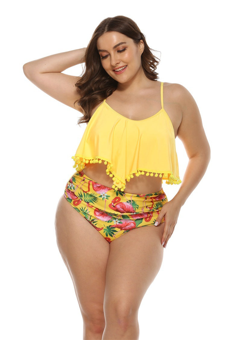 Yellow Split High Waist Bikini Set Plus Size 3XL