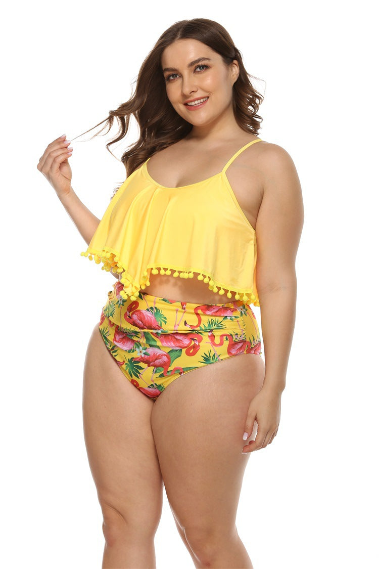 Yellow Split High Waist Bikini Set Plus Size 3XL