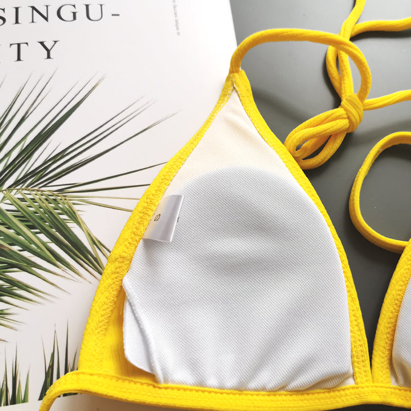 Brazilian High Cut Micro Bandage Top Yellow Thong Bikinis