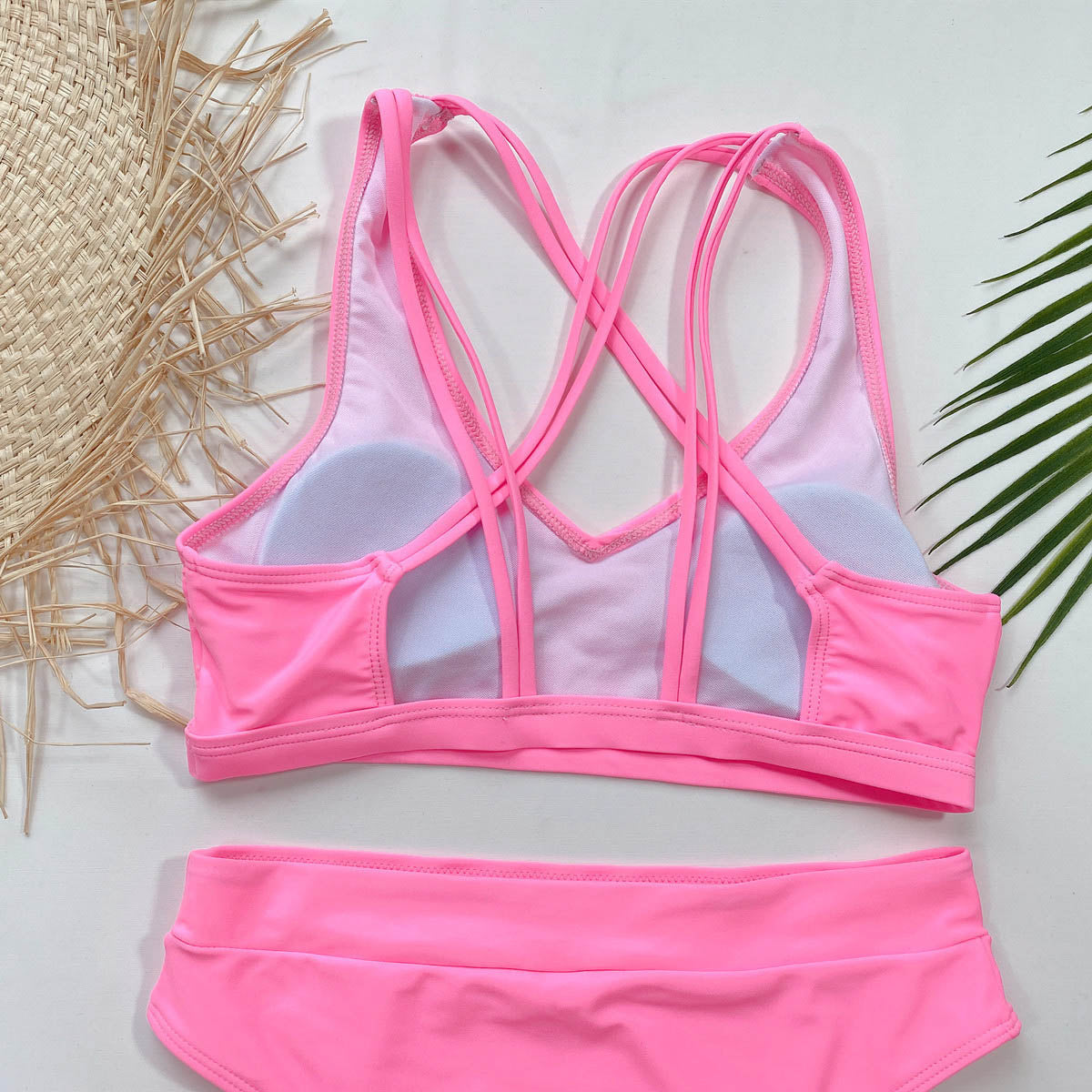 Hot Pink High Waisted Push Up Bikini Set