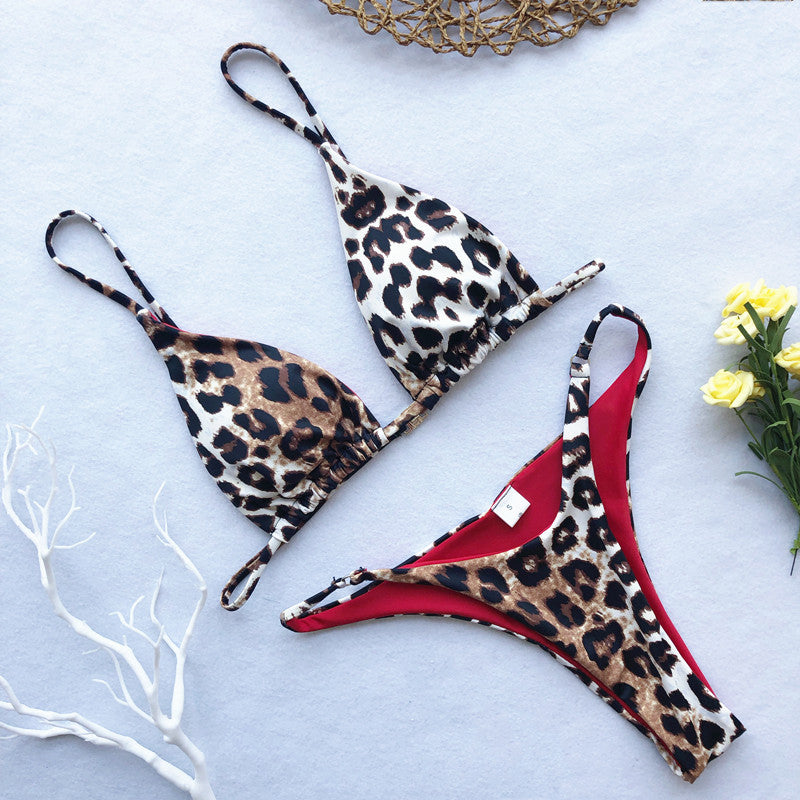 Leopard Thong Red Lined Bikini Set