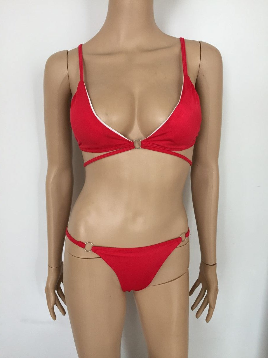 Solid Yellow Push Up Two Piece O'ring Bikini Beach Wear