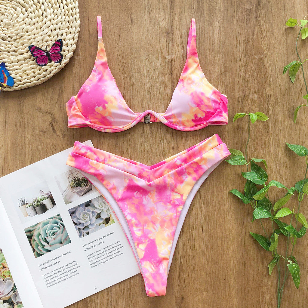 Micro Triangle Separate Backless Tie-dye gradient Bikini