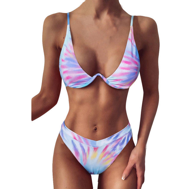 Micro Triangle Separate Backless Tie-dye gradient Bikini