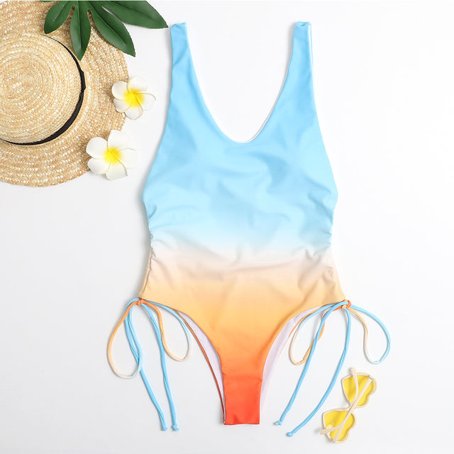 High Waist Thong Colorful Gradient Hip Lift Monokini