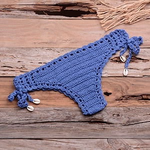 Crochet Top Flower Knitted Thong Bikini Set