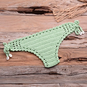 Crochet Top Flower Knitted Thong Bikini Set