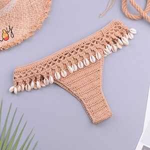 Sexy Crochet Knitted High Cut Triangle Seashell Thong Bikini