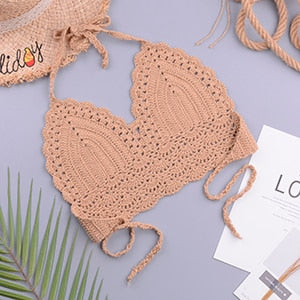 Sexy Crochet Knitted High Cut Triangle Seashell Thong Bikini