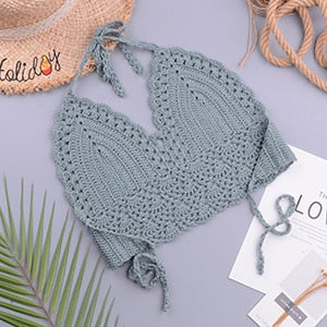 Sexy Crochet Knitted High Cut Triangle Seashell Thong Bikini