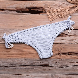 Crochet Top Flower Knitted Thong Bikini Set