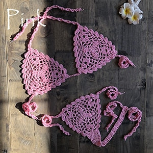 Sheer Crochet Push Up Micro G-string Bikini Set