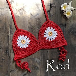 Crochet Top Flower Knitted Thong Bikini Set