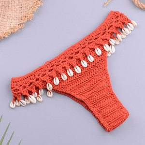 Sexy Crochet Knitted High Cut Triangle Seashell Thong Bikini