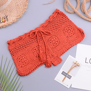 Two Pieces Knitted Crochet Swimwear Cover Up