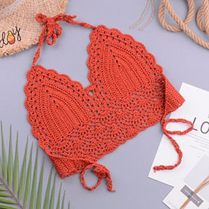 Sexy Crochet Knitted High Cut Triangle Seashell Thong Bikini