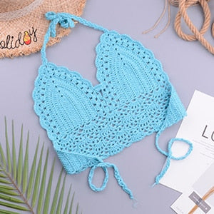 Sexy Crochet Knitted High Cut Triangle Seashell Thong Bikini