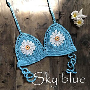 Crochet Top Flower Knitted Thong Bikini Set