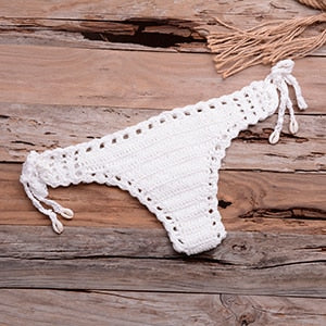 Crochet Top Flower Knitted Thong Bikini Set