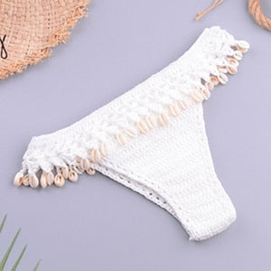 Sexy Crochet Knitted High Cut Triangle Seashell Thong Bikini