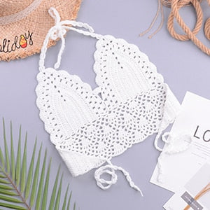 Sexy Crochet Knitted High Cut Triangle Seashell Thong Bikini