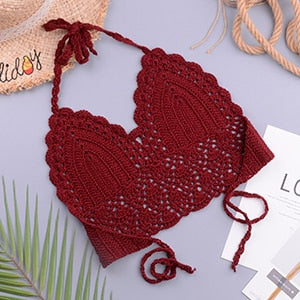 Sexy Crochet Knitted High Cut Triangle Seashell Thong Bikini