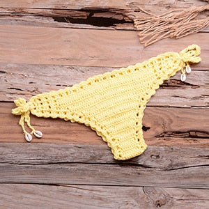 Crochet Top Flower Knitted Thong Bikini Set