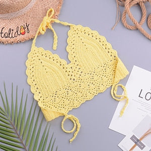 Sexy Crochet Knitted High Cut Triangle Seashell Thong Bikini