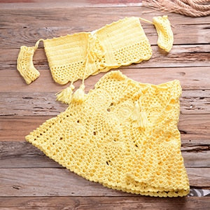 Crochet Off Shoulder Tassel Bohemian Skirted Bottom Set