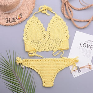 Crochet Halter Top G String Thong Bikini Set